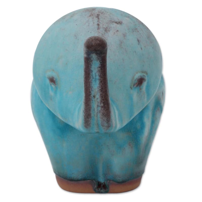 Handmade Ceramic 'Turquoise Elephant Child' Celadon Statuette (Thailand)