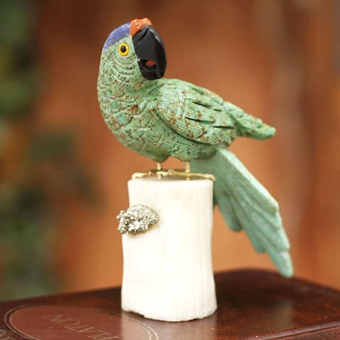 Handcrafted Gemstone 'Aqua Macaw' Sculpture (Peru)