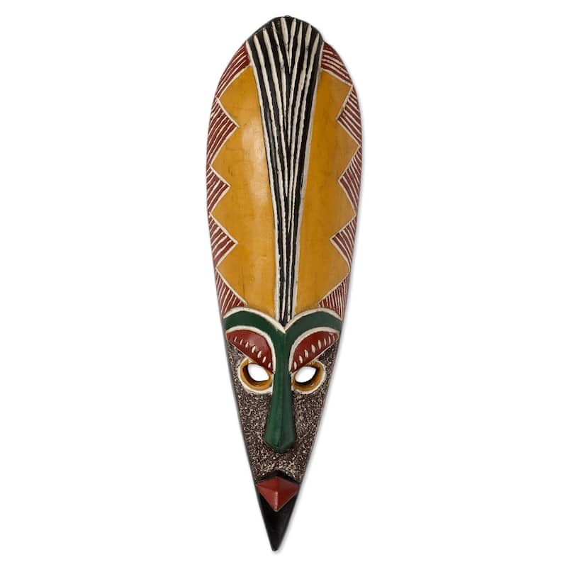 Sese Wood Messenger of Peace African Wall Mask - Brown/Green/Red/Yellow