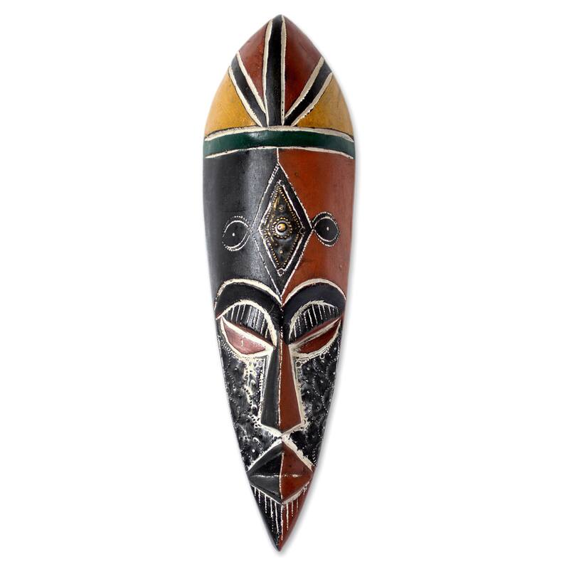Handmade Rubberwood 'Maigaya' Mask (Ghana) - Multi-color