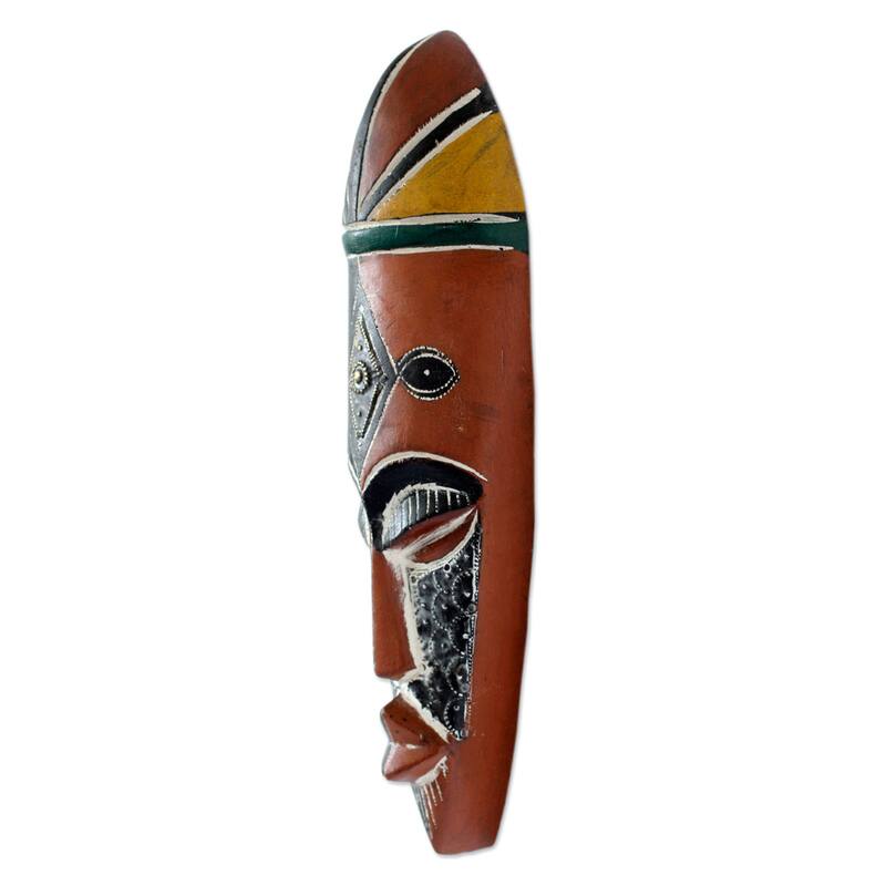 Handmade Rubberwood 'Maigaya' Mask (Ghana) - Multi-color