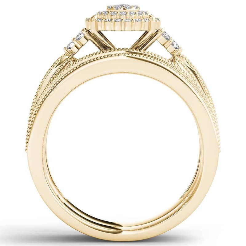 De Couer 14k Yellow Gold 1/2ct TDW Diamond Cluster Halo Bridal Set