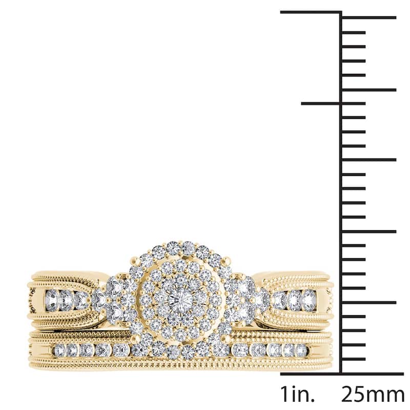 De Couer 14k Yellow Gold 1/2ct TDW Diamond Cluster Halo Bridal Set