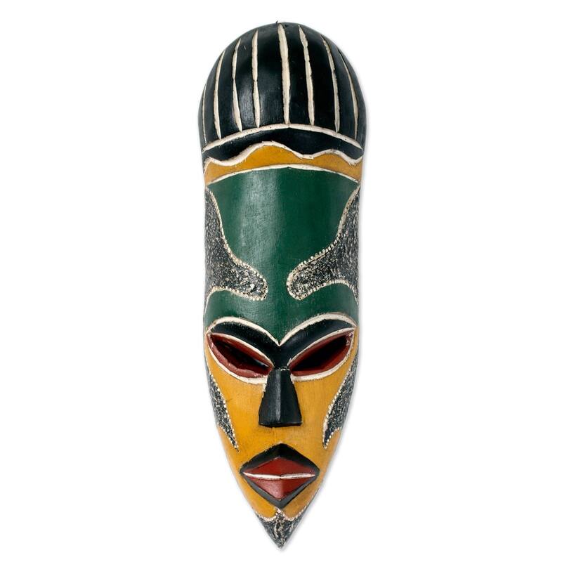 Handmade Sese Wood Our Traditions African Wall Mask (Ghana) - Black/Brown/Green/Red/White/Yellow