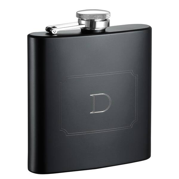 Visol Raven Personalized Black Matte 6 ounce Flask with Initial ...