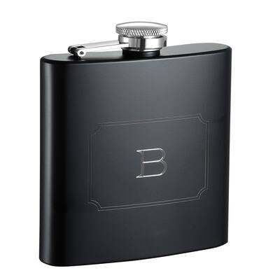 Visol Raven Personalized Black Matte 6 ounce Flask with Initial Engraved - Letter B