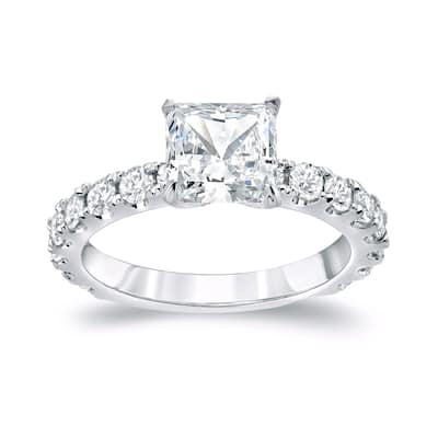 Auriya Classic 2 1/2ctw Princess-Cut Diamond Engagement Ring Platinum Certified (H-I, SI1-SI2)
