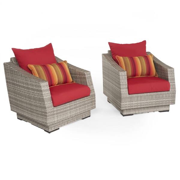 Cannes 2 Piece Sunbrella Outdoor Patio Club Chairs Set Sunset Red