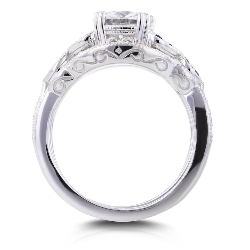 Annello by Kobelli 14k White Gold 1 1/2ct TDW Diamond and Blue Sapphire Vintage Floral 3-Piece Bridal Set (H-I,