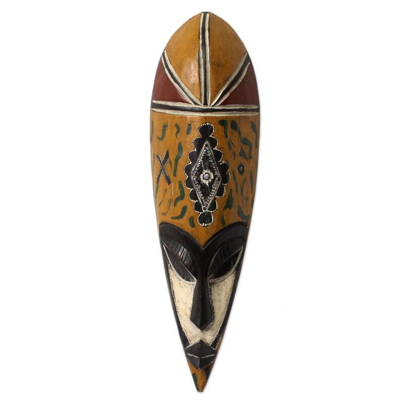 Handcrafted Rubberwood 'Young Mother' African Mask (Ghana)