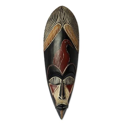 Handmade Rubberwood 'Hausa Spiritual Protector' African Mask (Ghana)