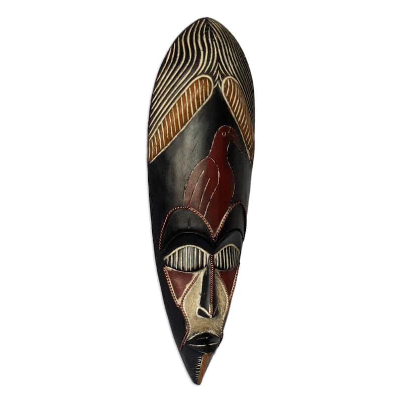 Handmade Rubberwood 'Hausa Spiritual Protector' African Mask (Ghana)
