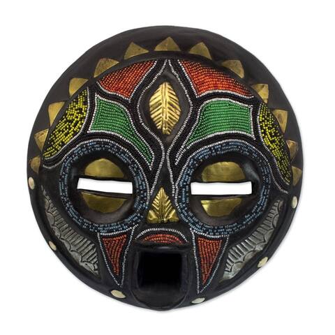 Handmade Sese Wood Girl Grows Up African Mask (Ghana) - Blue/Green/Red/Yellow