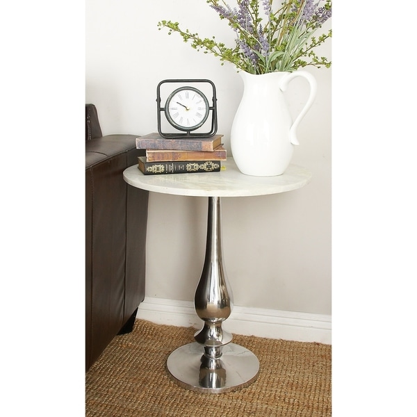 Traditional 24 x 20 Inch Round Marble Accent Table by Studio 350