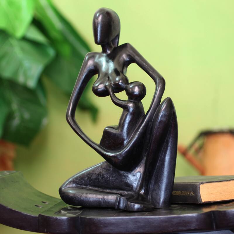 Handmade Thank You Mother Mahogany Wood Sculpture (Ghana)