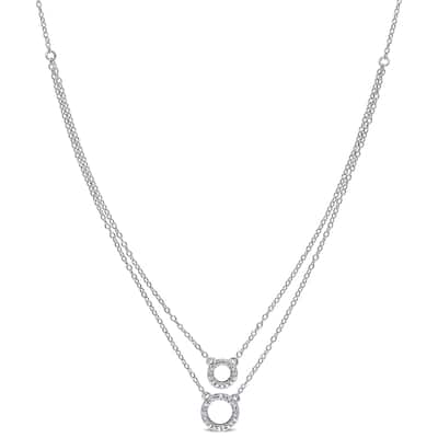 Miadora Shared Prong Set Diamond Double Circle Tiered Necklace in Sterling Silver - White