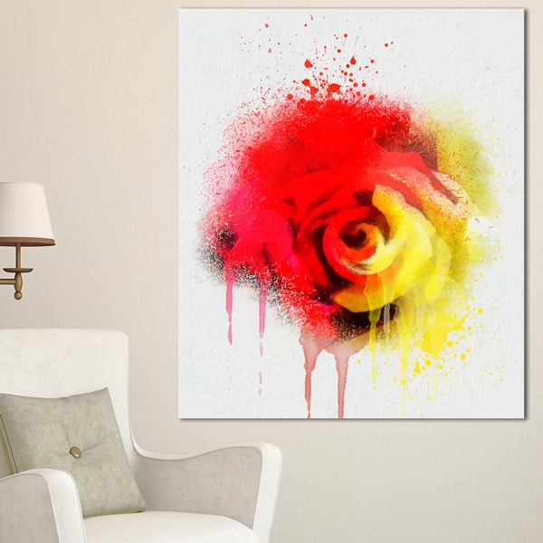 Designart 'Beautiful Red Yellow Rose Watercolor' Flowers Canvas Wall ...