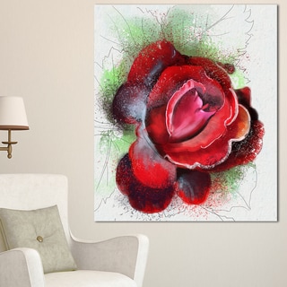 Designart 'Beautiful Red Rose with Green Shade' Floral Canvas Artwork ...