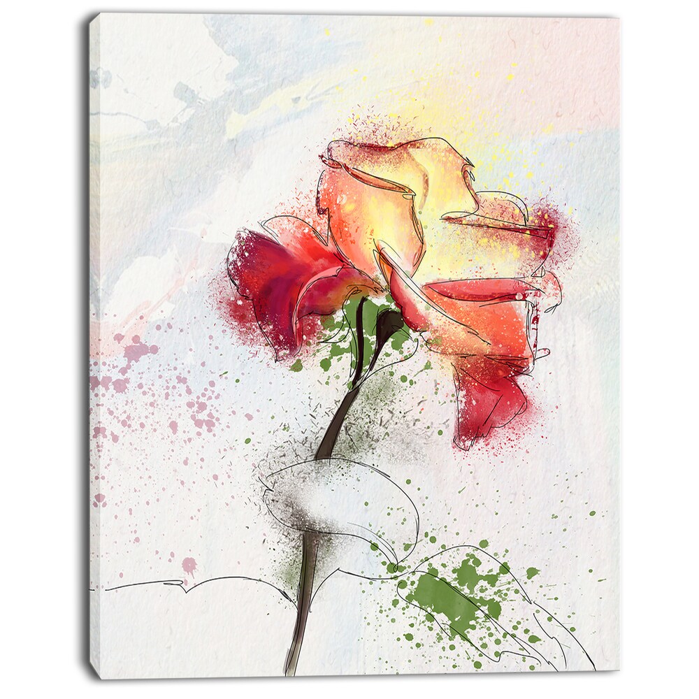 Designart 'Dark Red Watercolor Rose Flower' Floral Canvas Artwork Print - 16 in. Wide x 32 in. High