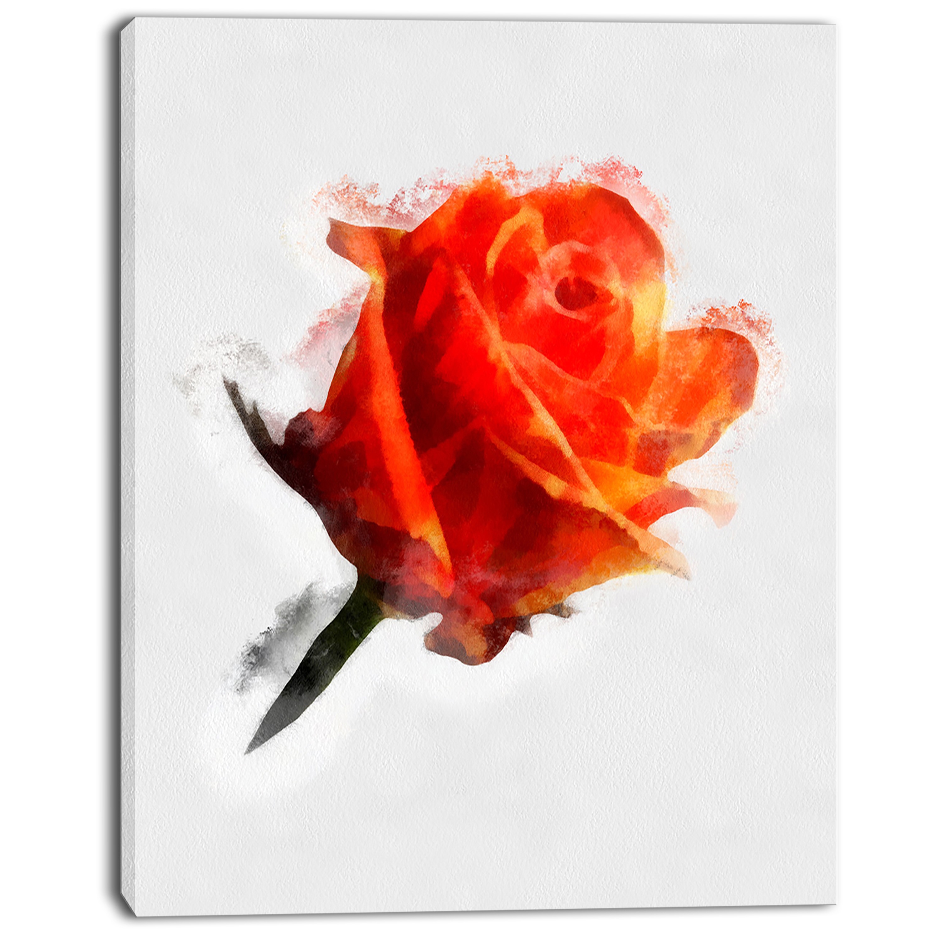 Designart Red Rose Drawing With Watercolor Floral Canvas Artwork Print Red Overstock