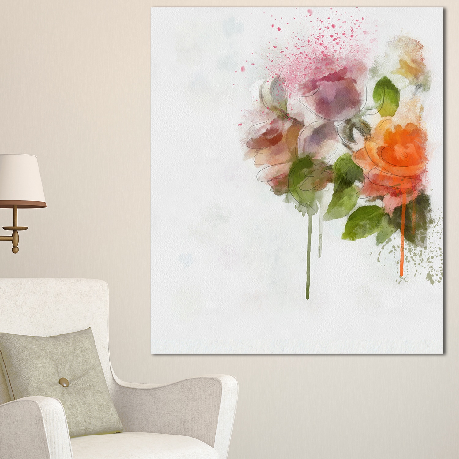 Designart Abstract Hand Drawn Flowers Sketch Flowers Canvas Wall Artwork Print White Overstock 13134378