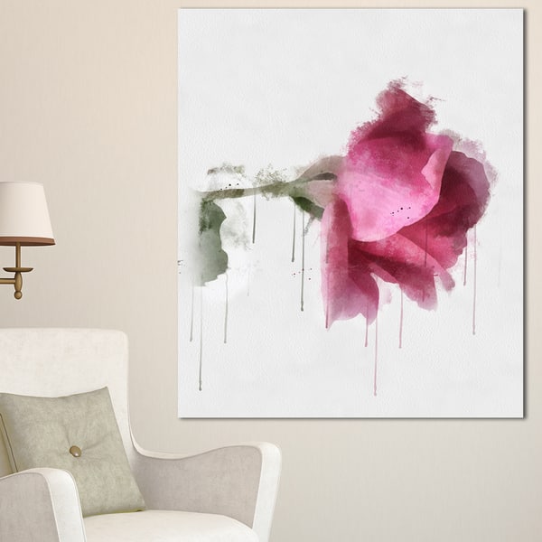 Designart 'Beautiful Rose Watercolor Drawing' Floral Canvas Artwork ...