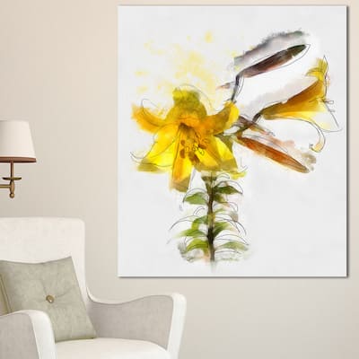 Designart "Yellow Tulip Stem with Leaves" Extra Large Floral Canvas Art