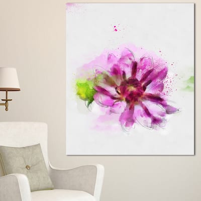 Designart "Purple Flower with Green Leaves" Extra Large Floral Canvas Art