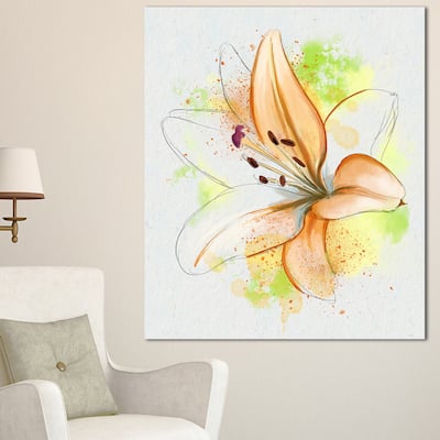 Designart "Cute Yellow Flower with Green Splashes" Extra Large Floral Canvas Art