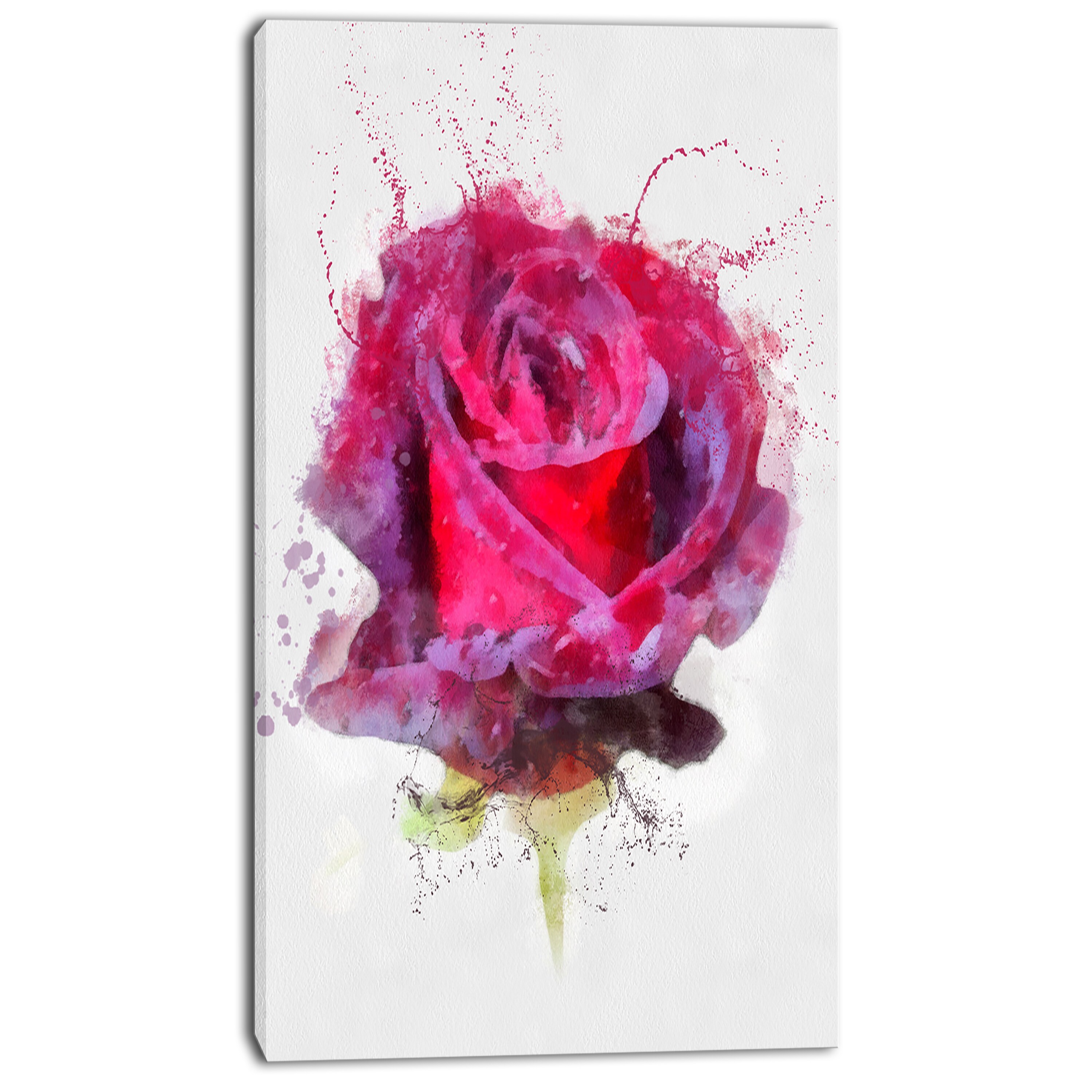 Shop Designart Watercolor Dark Red Rose Sketch Floral Canvas