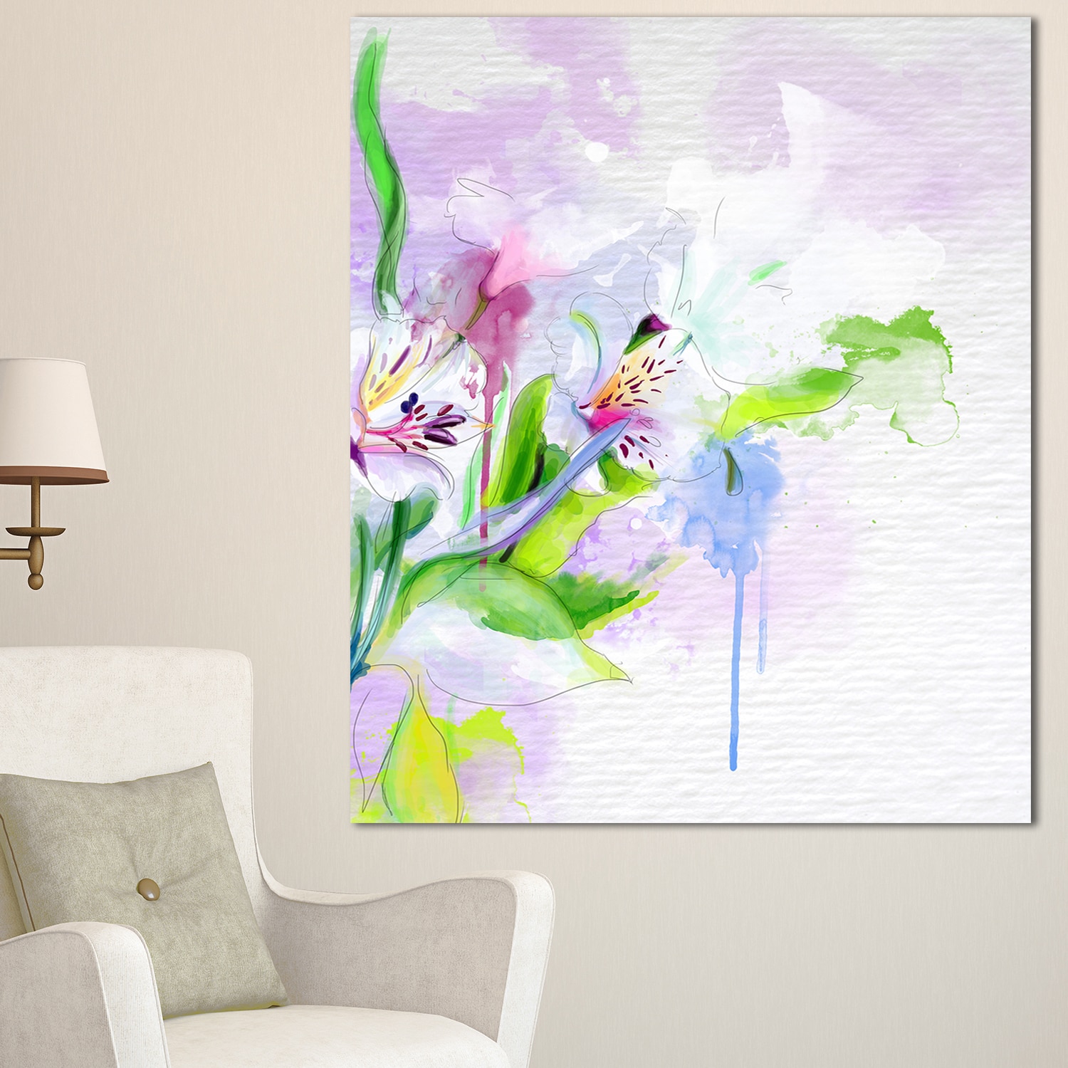 Shop Designart Beautiful Floral Sketch Watercolor Extra Large