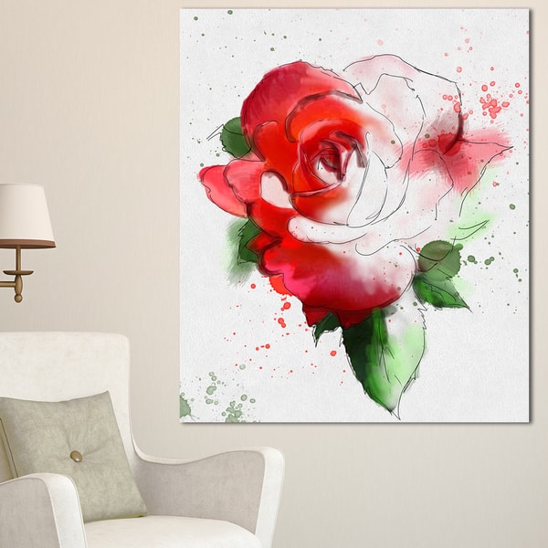 Designart 'Red Hand-drawn Rose Illustration' Floral Canvas Artwork ...