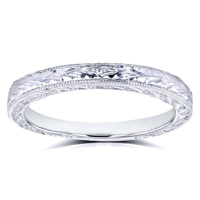 Annello by Kobelli 14k White Gold Antique Engravings Womens Wedding Band 2.5mm