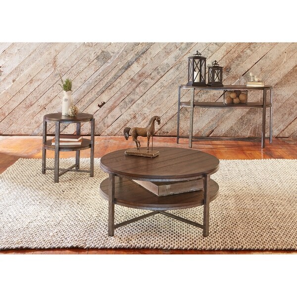 Breckinridge Mahogany E And Pewter Demi Lune Sofa Table