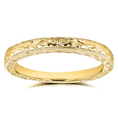 Annello by Kobelli 14k Yellow Gold Antique Engravings Womens Wedding Band 2.5 mm