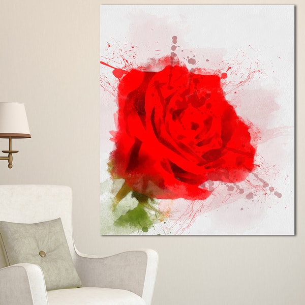 Designart 'Bright Red Watercolor Rose Sketch' Floral Canvas Artwork ...