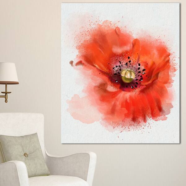 Shop Designart Stylish Red Watercolor Poppy Flower Floral Canvas