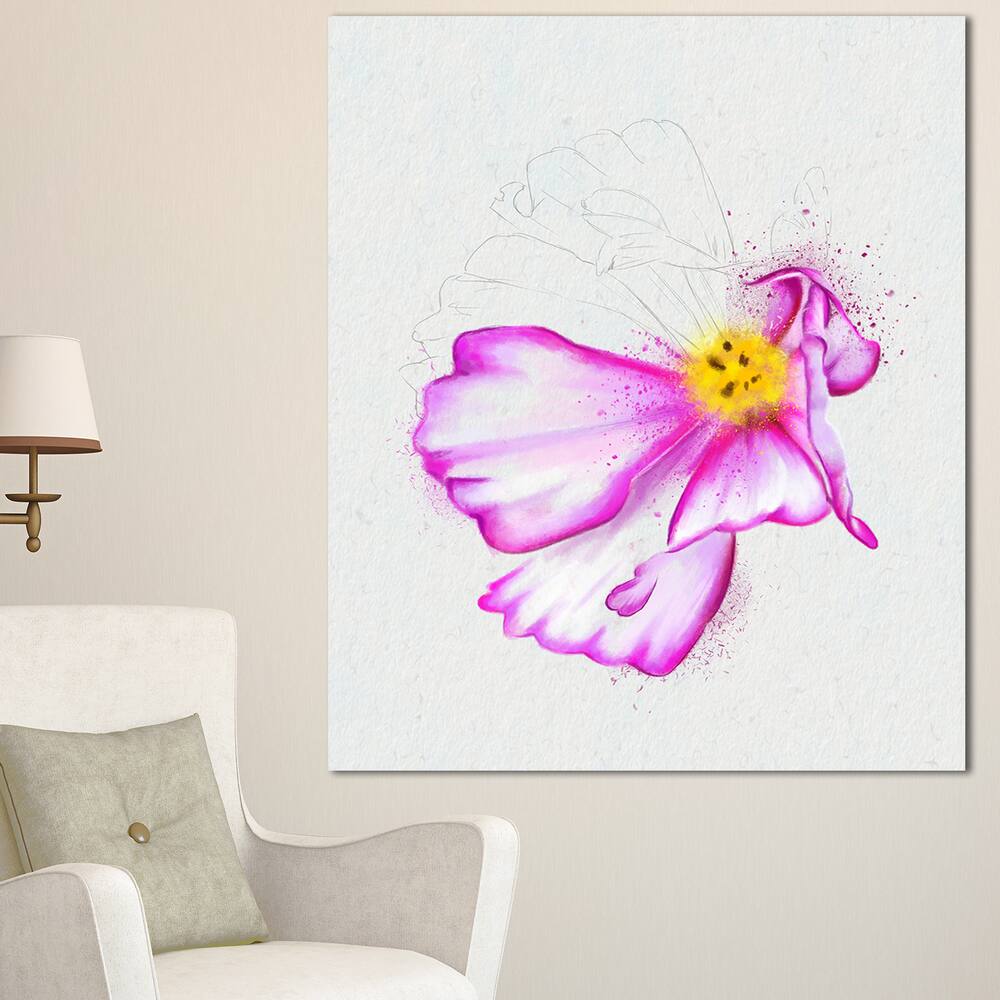 Designart "Fantastic Pink Flower Watercolor" Extra Large Floral Canvas
