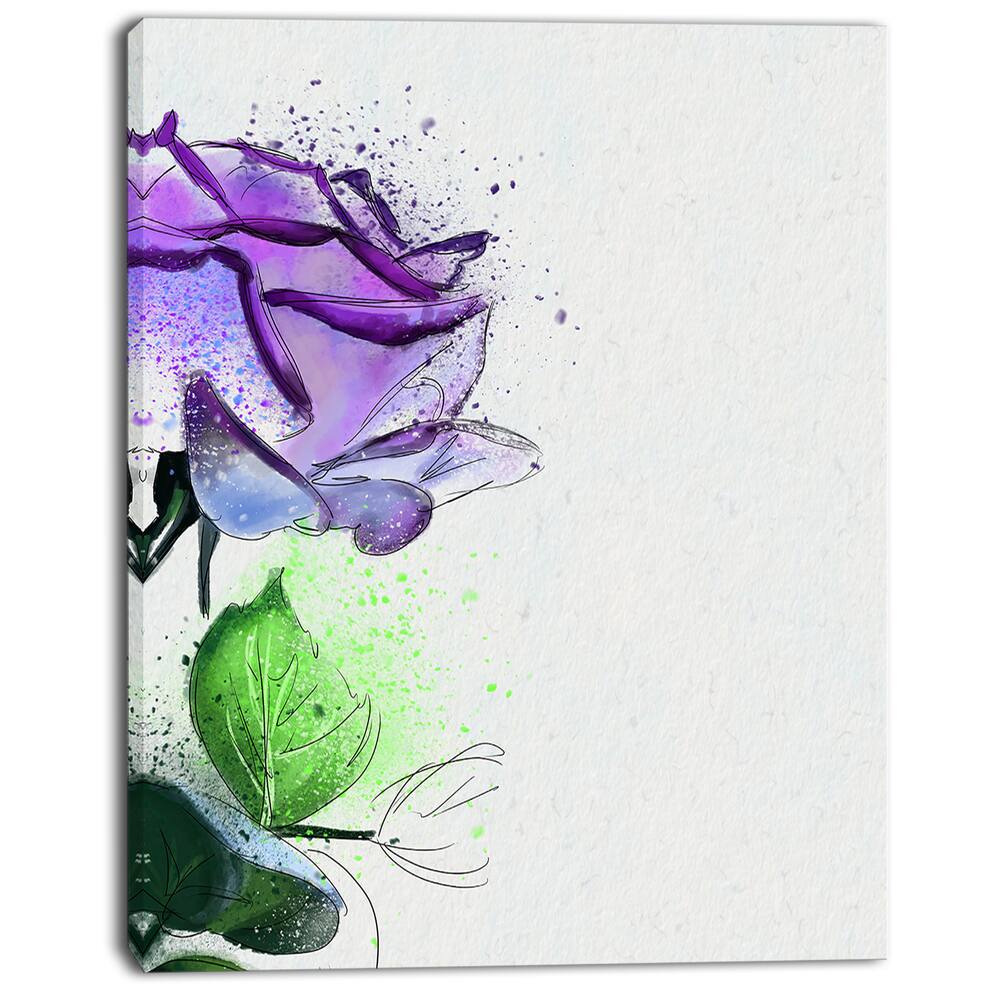 Designart "Beautiful Blue Rose with Leaves" Extra Large Floral Canvas
