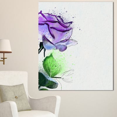 Designart "Beautiful Blue Rose with Leaves" Extra Large Floral Canvas Art