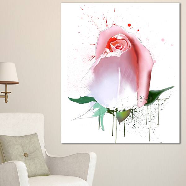 Designart 'Pink Rose with Paint Splashes' Large Floral Canvas Artwork ...