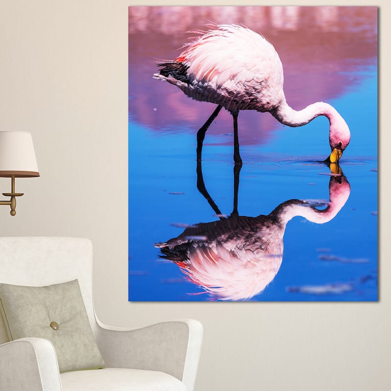 Designart "Beautiful Food Seeking Flamingo" Extra Large African Art Print