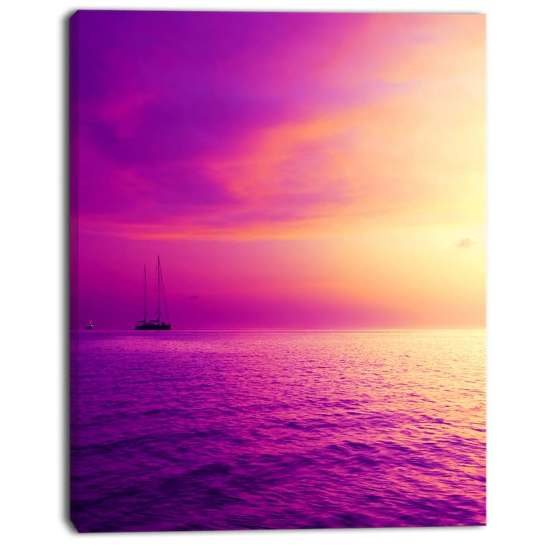 Designart "Purple Sea in Maldives At Sunset" Large Seashore Canvas Print