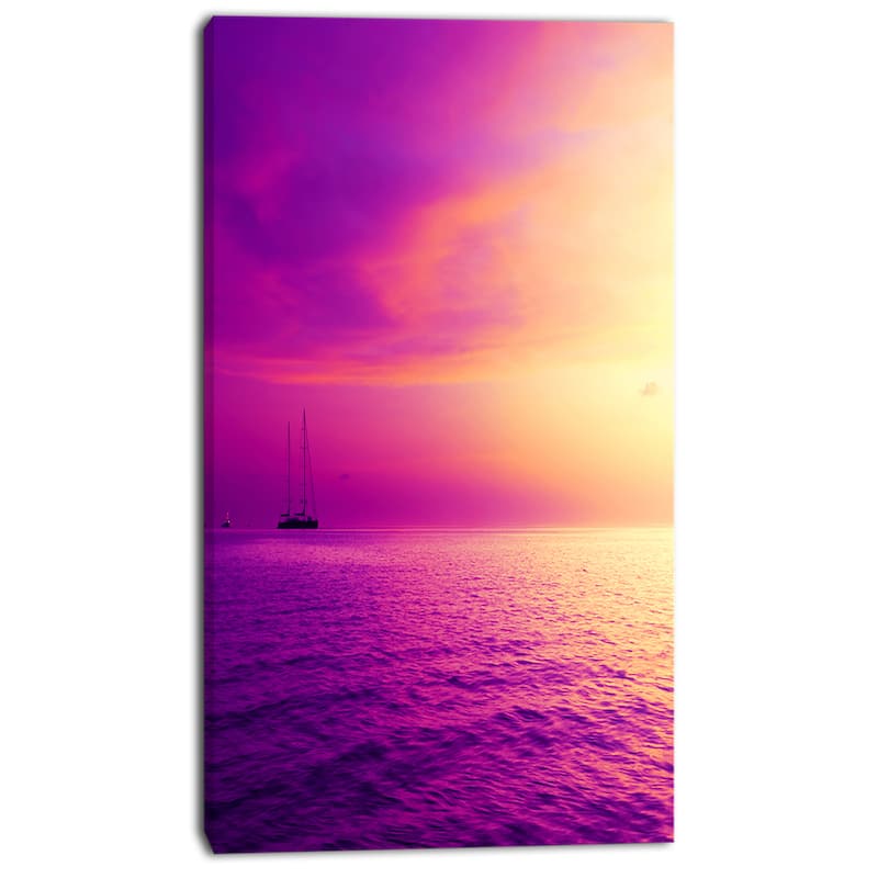 Designart "Purple Sea in Maldives At Sunset" Large Seashore Canvas Print