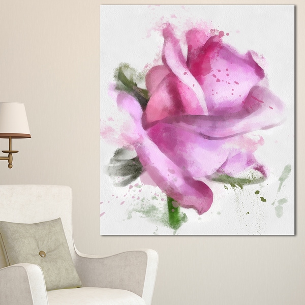Shop Designart 'Pink Rose Drawing Watercolor' Modern Floral Canvas Wall ...