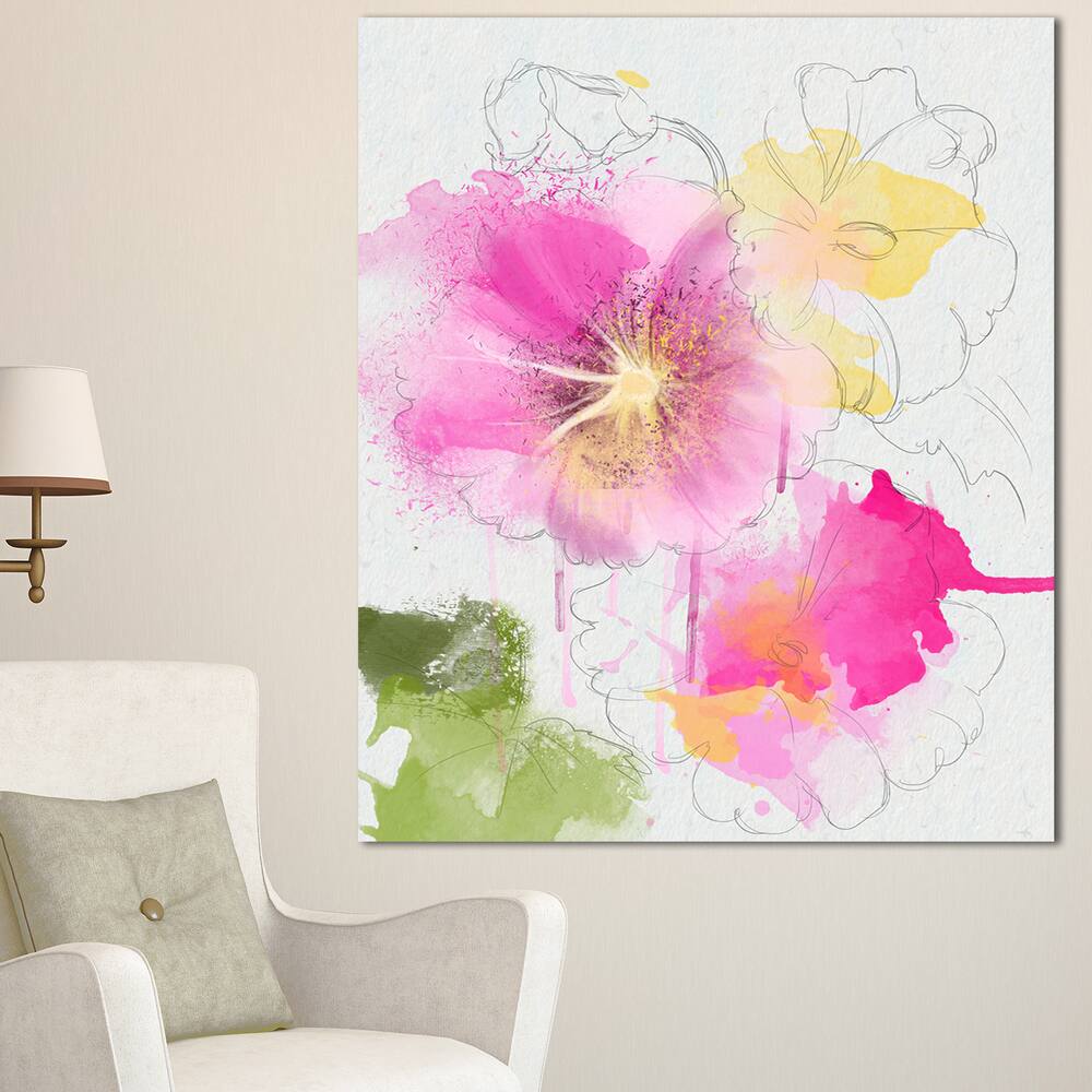 Designart "Light Pink Flowers Watercolor" Modern Floral Canvas Wall Art