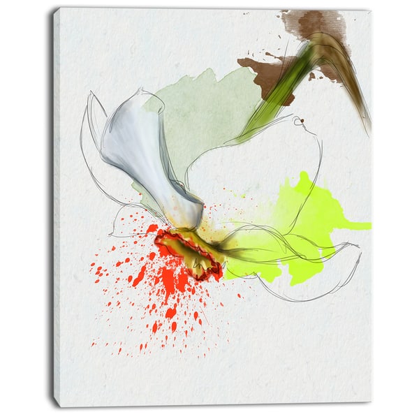 Designart 'Narcissus Flower Sketch Watercolor' Modern Floral Canvas Wall Art - White - Overstock - 13135299