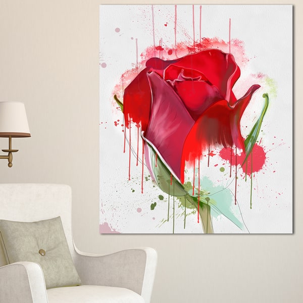 Designart 'Colorful Red Rose Sketch Watercolor' Modern Floral Canvas ...