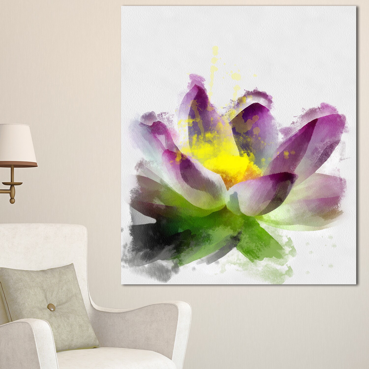 Designart Lotus Flower Sketch Watercolor Modern Floral Canvas Wall Art Purple Overstock 13135521