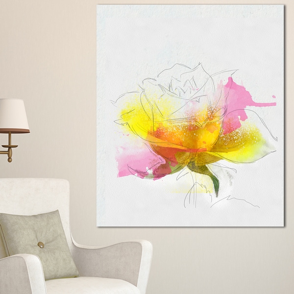 Floral Canvas Wall Art designart 'yellow pink rose sketch watercolor' modern floral Floral Canvas Wall Art designart 'yellow pink rose sketch watercolor' modern floral